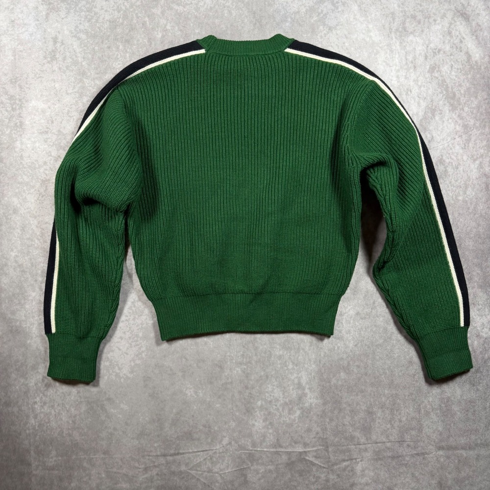 Zara Women's M Green Ribbed Knit Sweater Sporty Stripe Crew Neck Medium Y2K - Picture 2 of 5